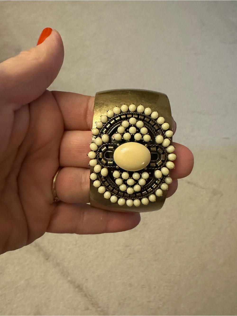 Stella & Dot Cream and Gold Beaded Cuff Bracelet